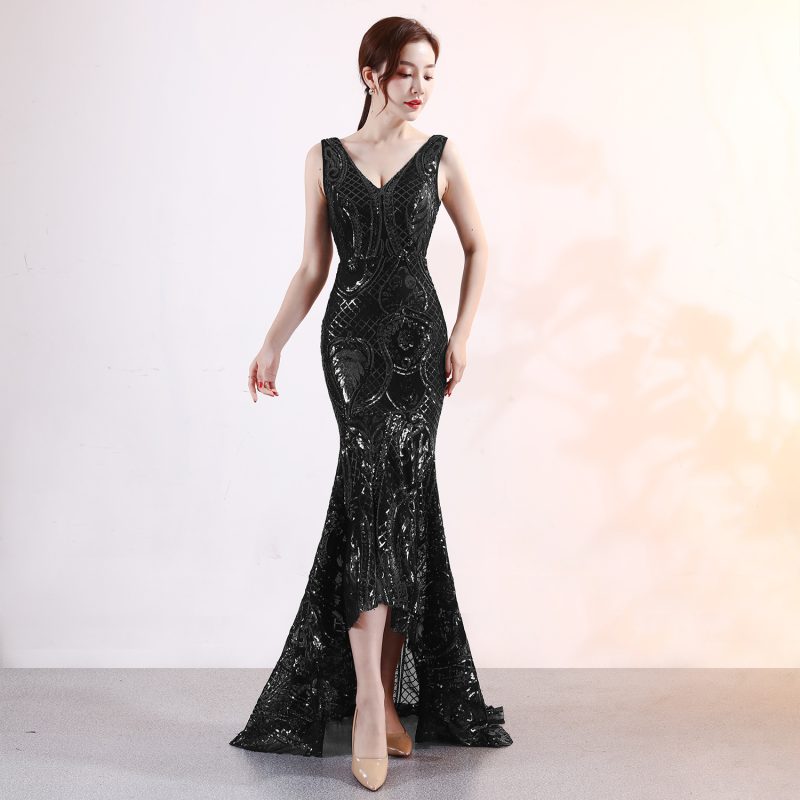 Evening Female V-neck Sexy Night Show Dinner Dress - Image 7
