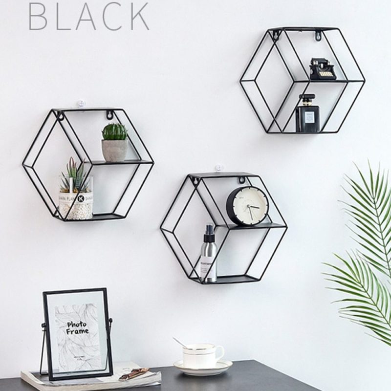 Hexagon Metal Wall Shelf Storage Holder
