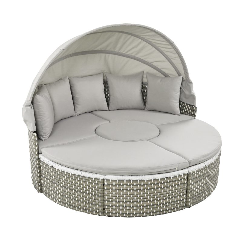 Round Outdoor Rattan Weave Sunbed With Ret - Image 2