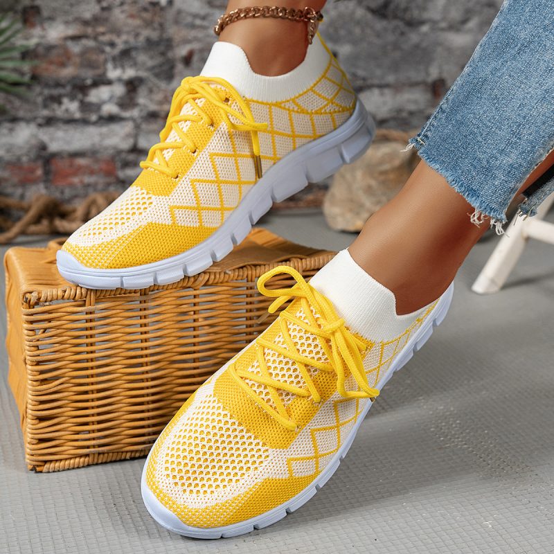 Comfortable Flyknit Lace Color Block Shoes - Image 9