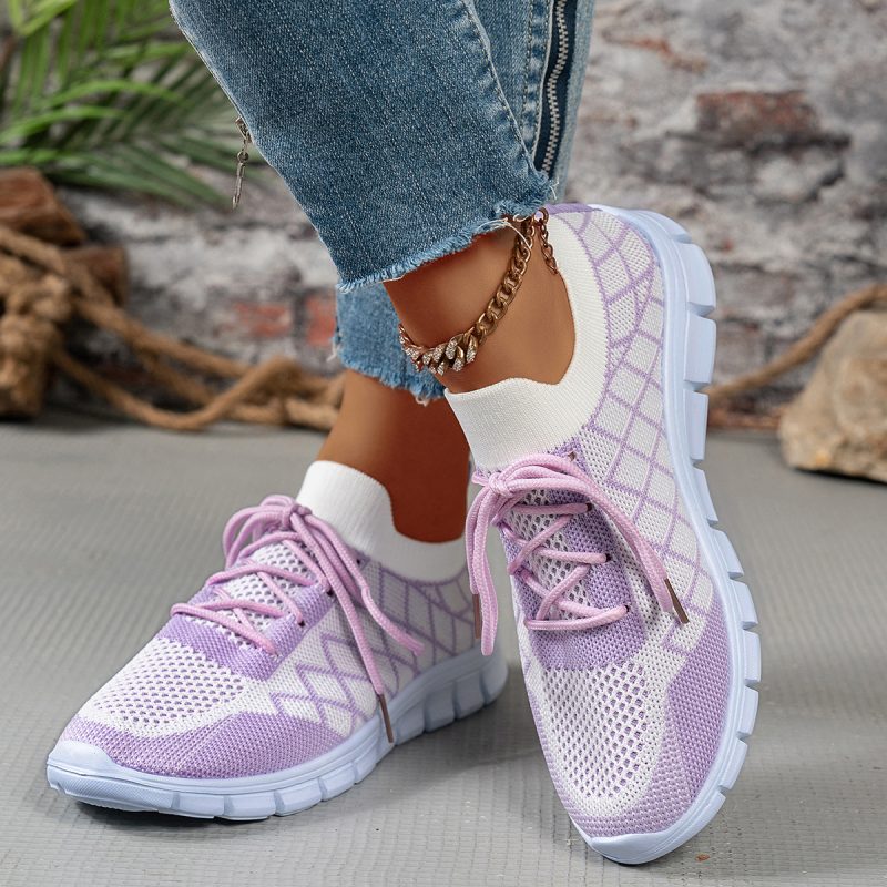 Comfortable Flyknit Lace Color Block Shoes - Image 6