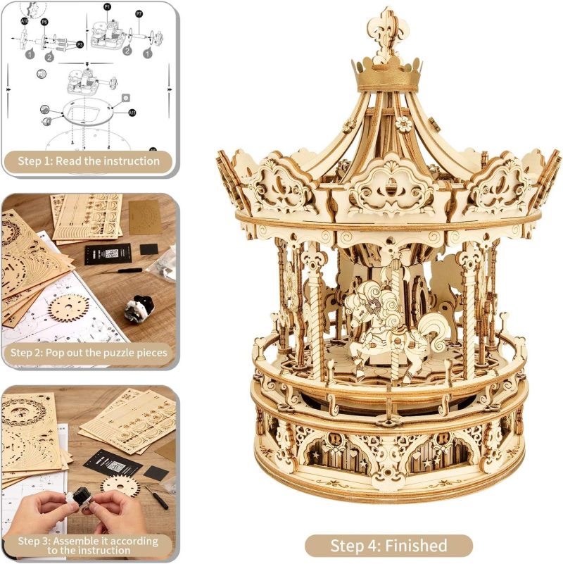 3D Wooden Rotating Romantic Carousel Puzzle - Image 9