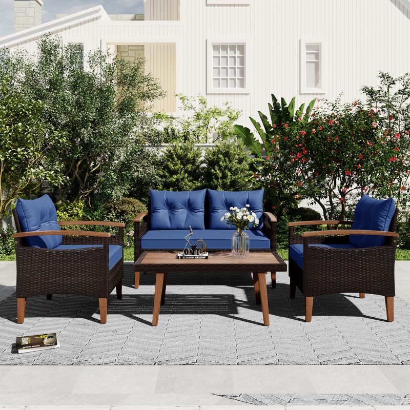 4-Piece Patio Rattan Outdoor Garden Sofa Set - Image 6