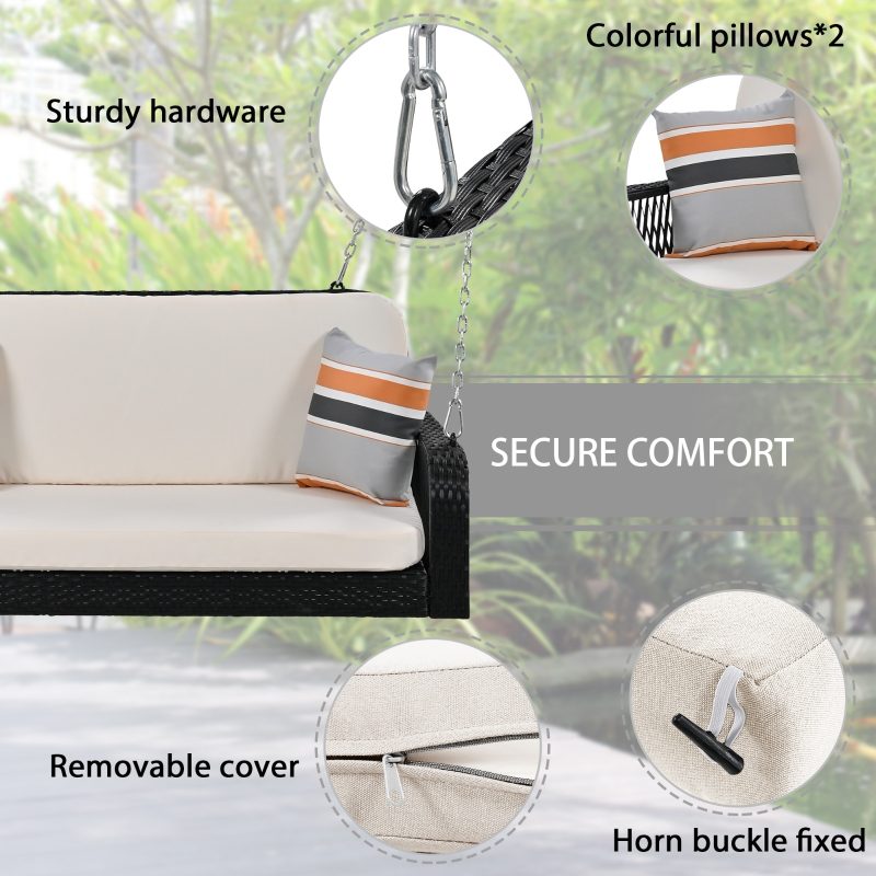 2-Seater Hanging Wicker Swing Bench With Chain - Image 8