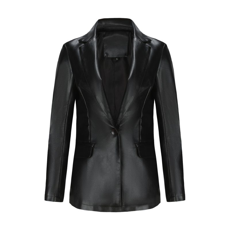 Single Button Leisure Leather Coat - Image 10