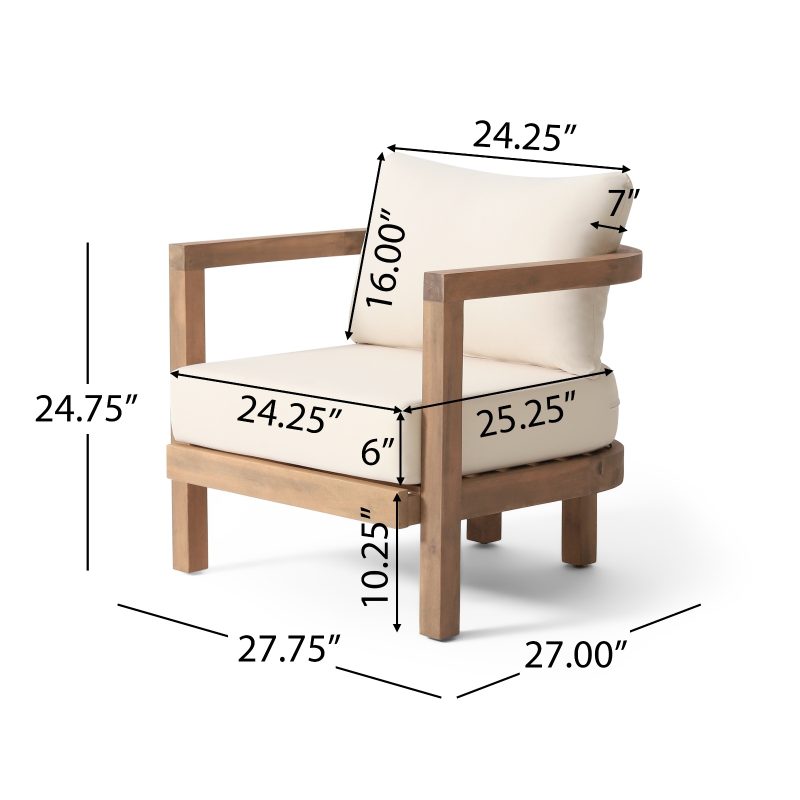 Outdoor Acacia Waterproof Thick Cushion Deep Chair - Image 8