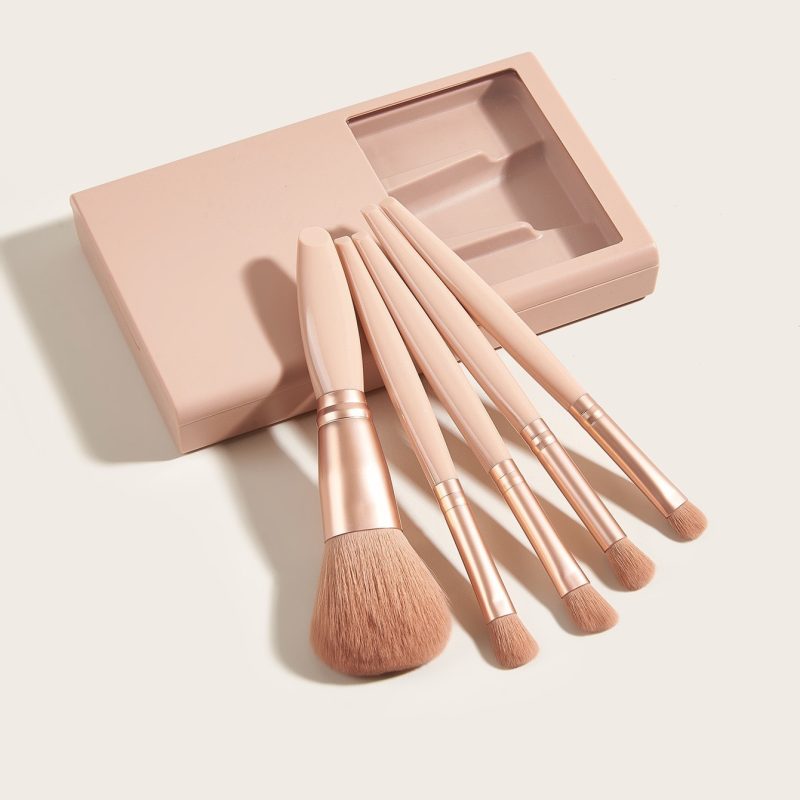 5 PCs Travel Makeup Brushes With Mirror Set - Image 2