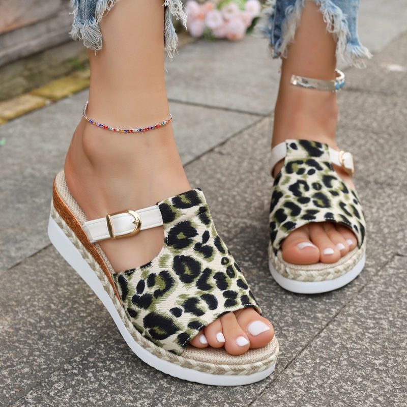 Wedge Platform Leopard Print Slippers