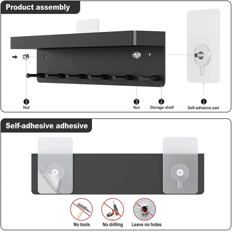 Stainless Steel Wall Hanging Key Holder With Shelf - Image 5