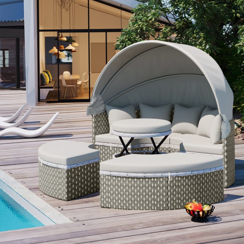 Round Outdoor Rattan Weave Sunbed With Ret - Image 8