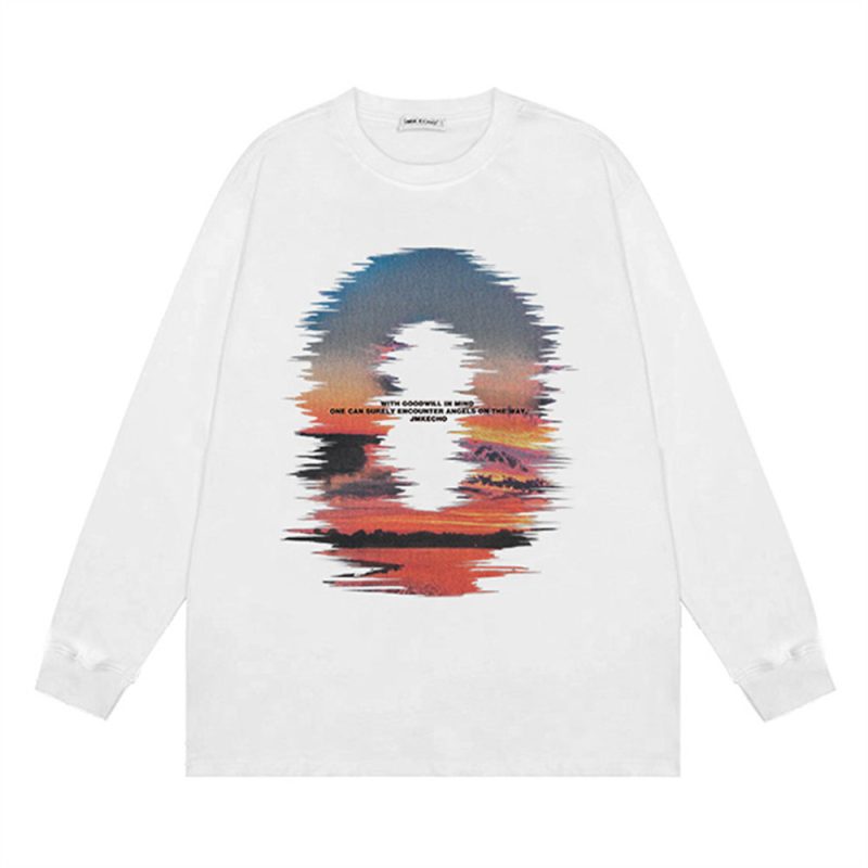 Sunset Printed Loose Sweatshirt Men - Image 4