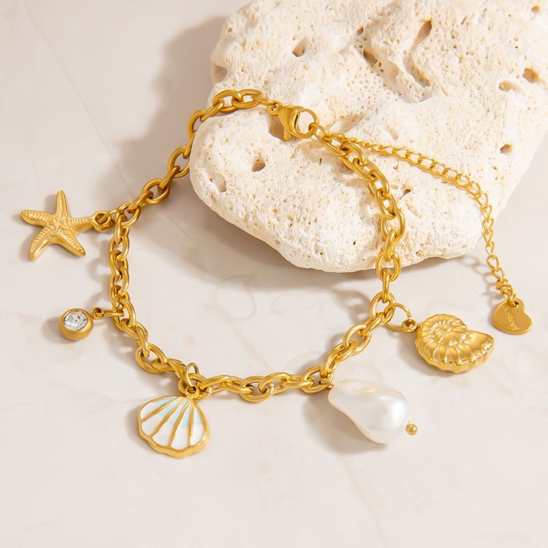 Shell Pendant 18K Gold Titanium Steel Bracelets - Image 3