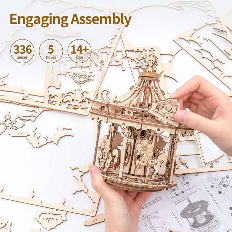 3D Wooden Rotating Romantic Carousel Puzzle - Image 2