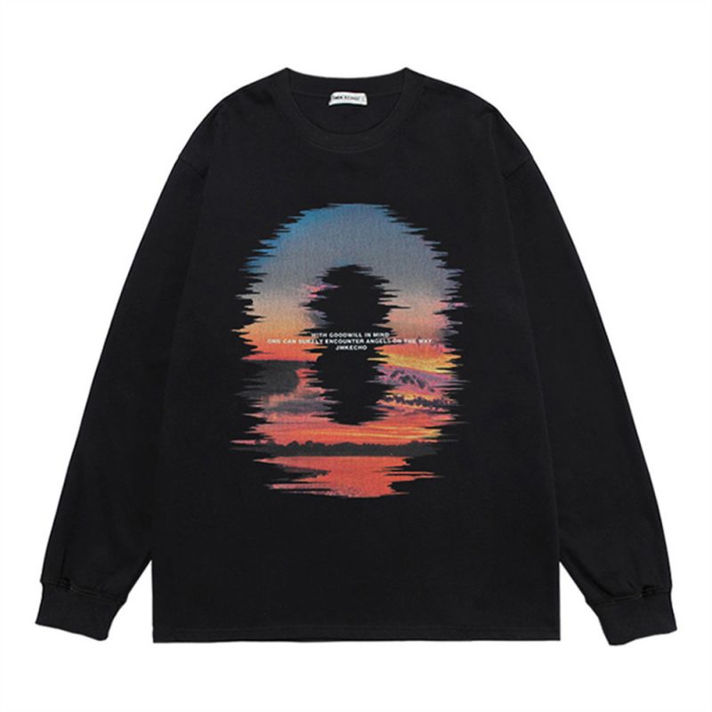 Sunset Printed Loose Sweatshirt Men