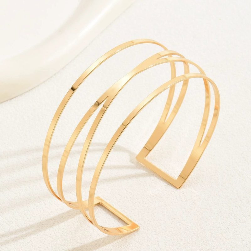 Handcrafted Gold-plated Geometric Cuff Bracelets - Image 9