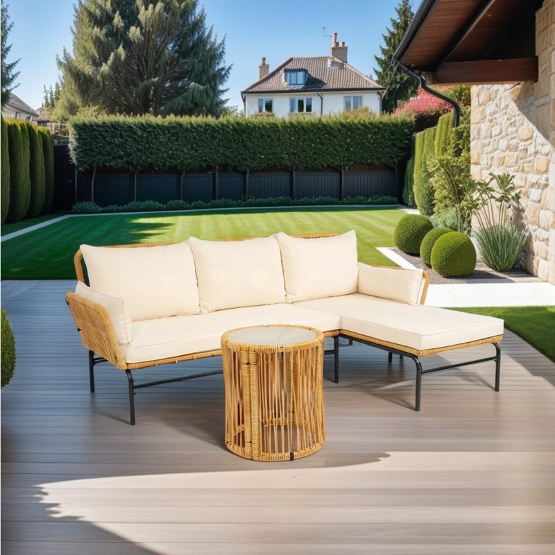 3 Pieces Outdoor Patio Wicker Table And Sofa Chairs