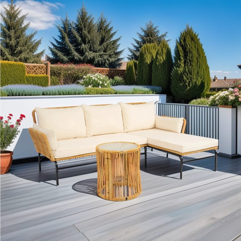 3 Pieces Outdoor Patio Wicker Table And Sofa Chairs - Image 4