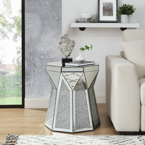 Polygonal Silver Drum Style Coffee Table With Mirror