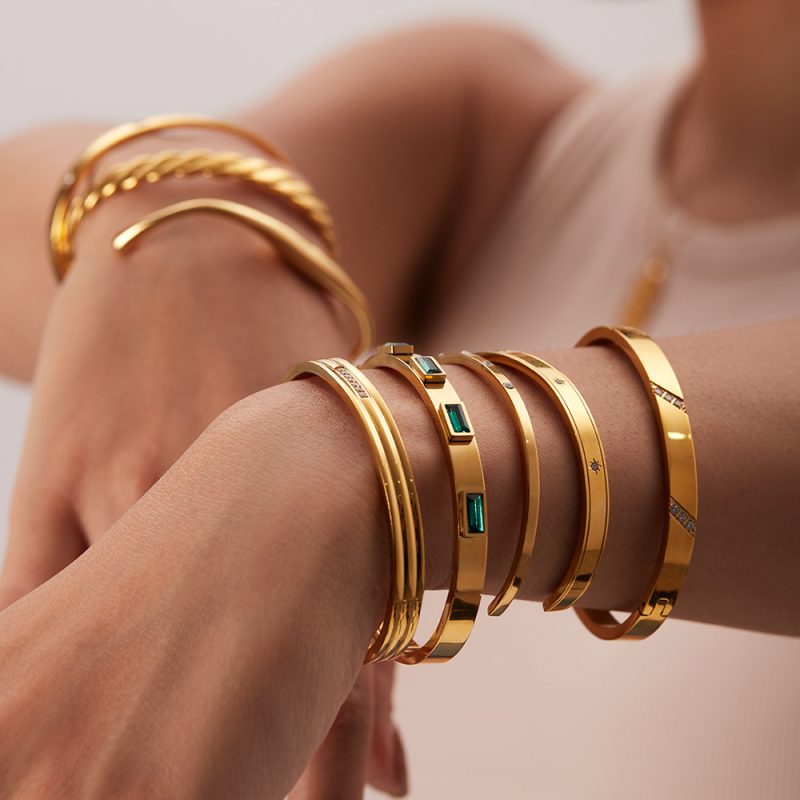 Stainless Steel Gold-plated Bracelets With Zirconia