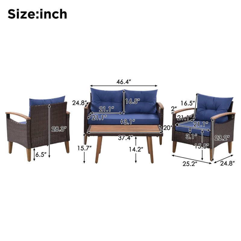 4-Piece Patio Rattan Outdoor Garden Sofa Set - Image 2