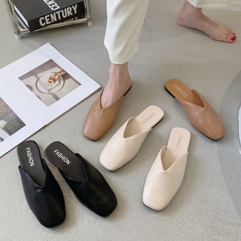 Square Toe Cap Half Slippers