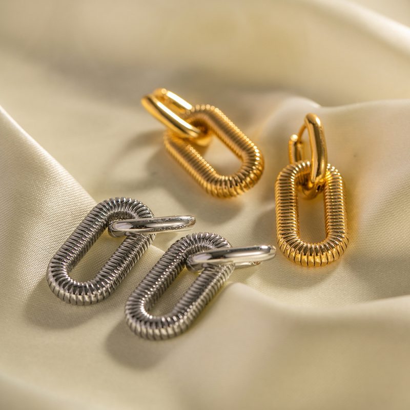 Stainless Steel Chain Dangle Earrings - Image 2