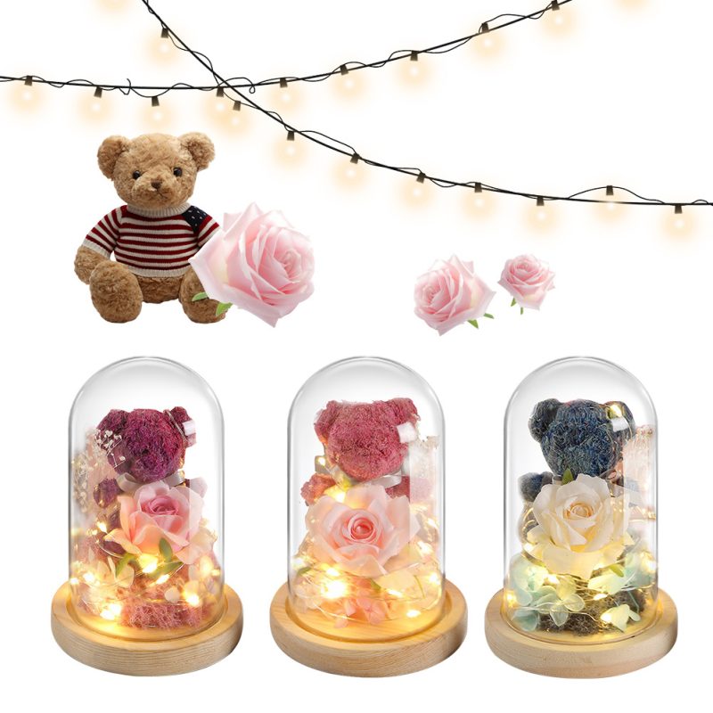 Eternal Rose Flower Teddy Bear With Light - Image 3