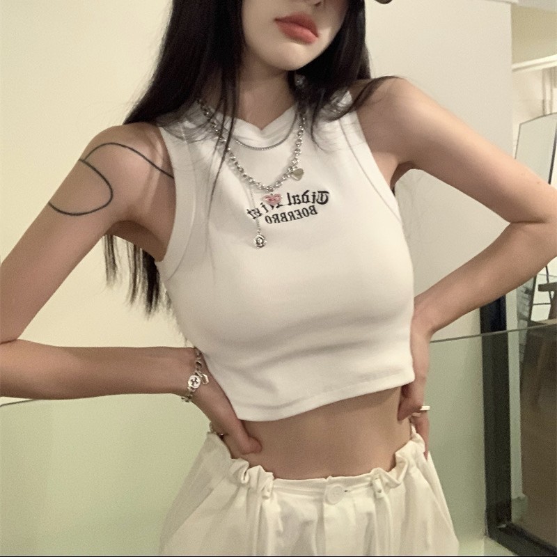 Embroidered Posh Cotton Racer Tank Top