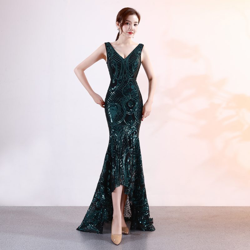 Evening Female V-neck Sexy Night Show Dinner Dress