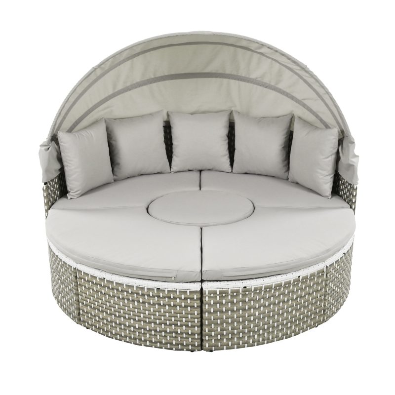 Round Outdoor Rattan Weave Sunbed With Ret - Image 3