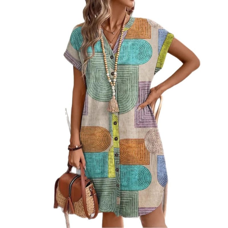 Elegant V-neck Button Dress - Image 3