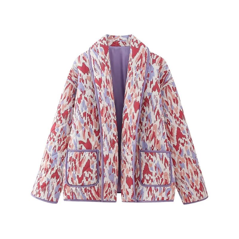 Lapel Print Quilted Jacket - Image 3