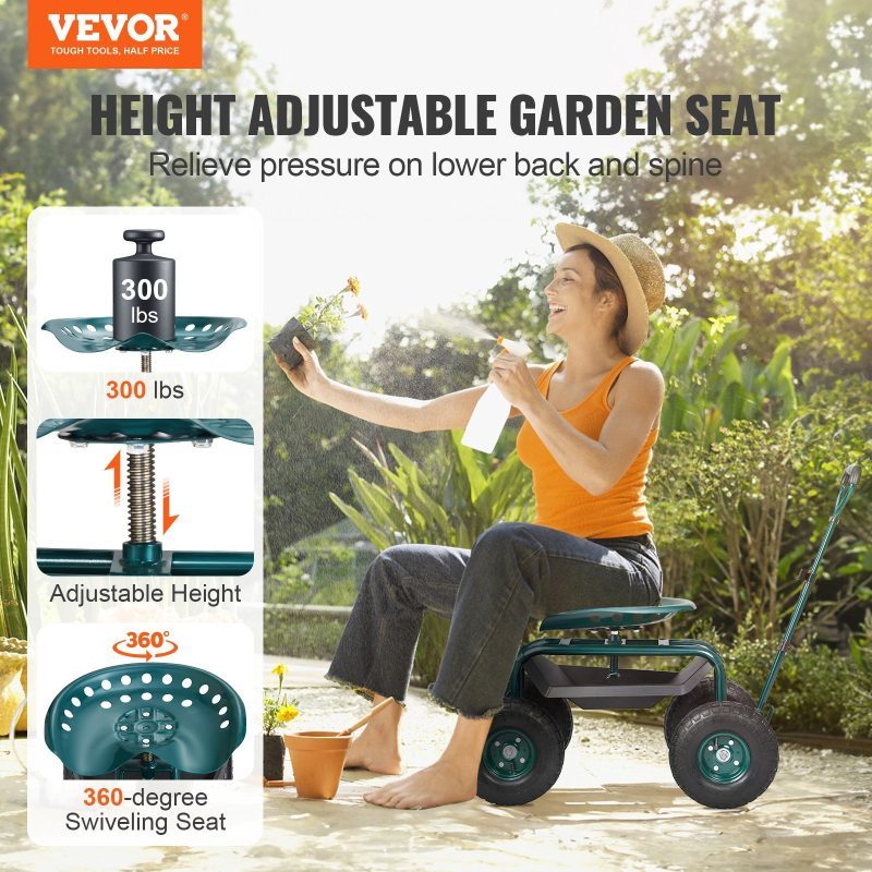 360 Degree Garden Cart Rolling Workseat With Wheel