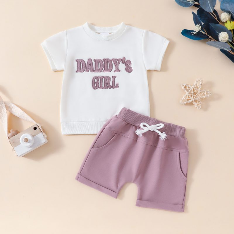 Letter Print Short-sleeve Shorts Set