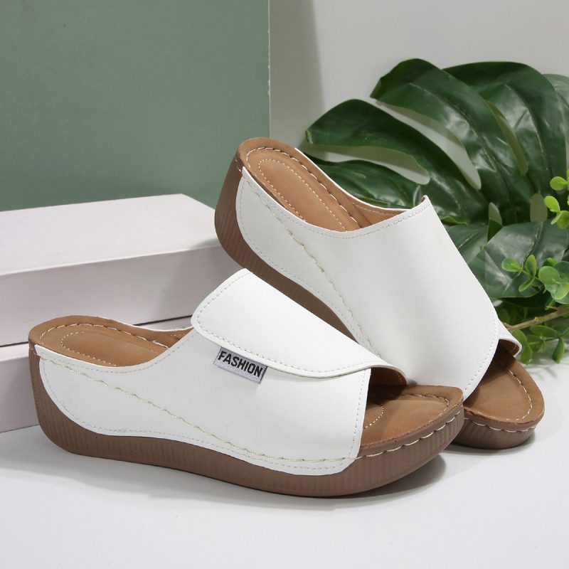 Stylish Peep Toe Wedge Slippers - Image 10