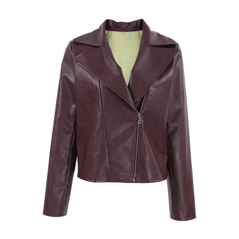 Wine Red Faux Leather Jacket - Image 3