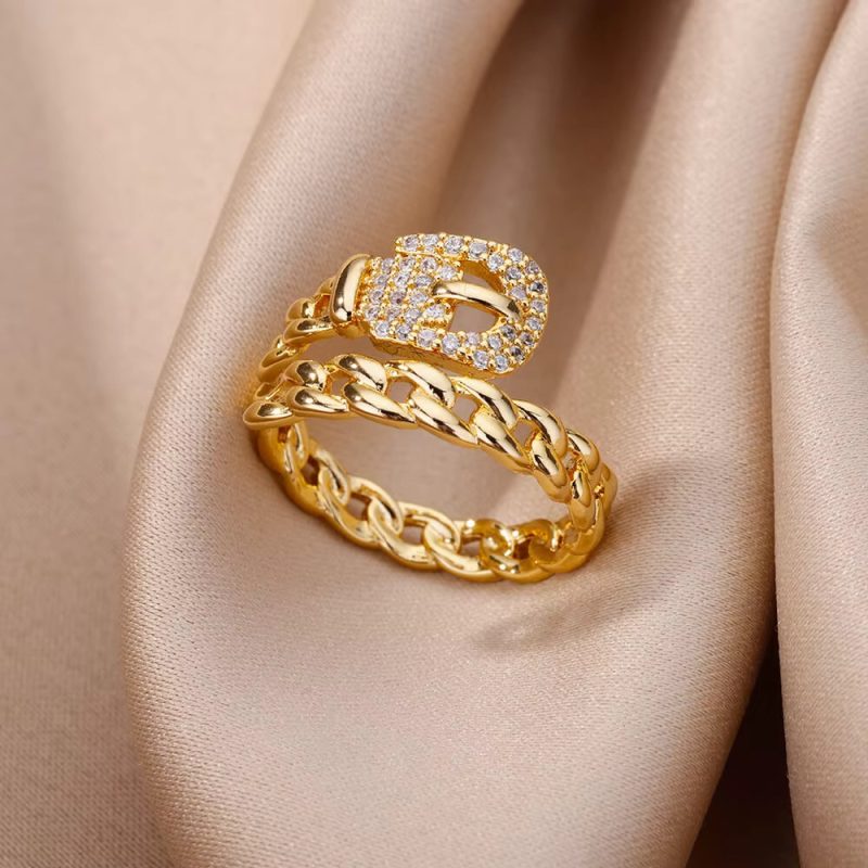 18K Gold-plated Full Diamond Women Ring - Image 6