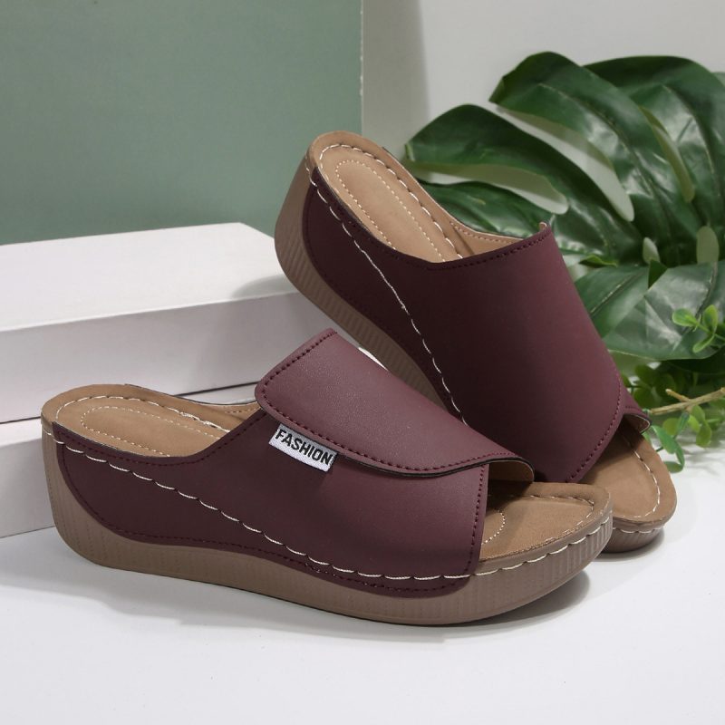 Stylish Peep Toe Wedge Slippers - Image 9