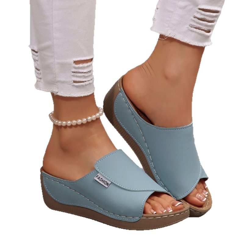 Stylish Peep Toe Wedge Slippers - Image 7