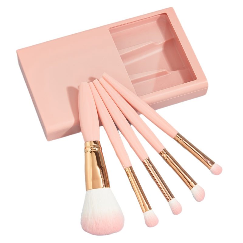 5 PCs Travel Makeup Brushes With Mirror Set - Image 5