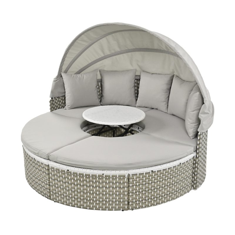 Round Outdoor Rattan Weave Sunbed With Ret - Image 7