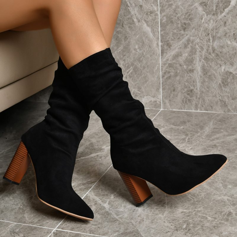 Pointed Toe High Block Heels Boots - Image 6