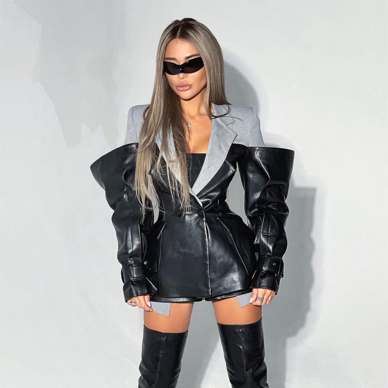 Leather Stitching Suit Jacket - Image 5