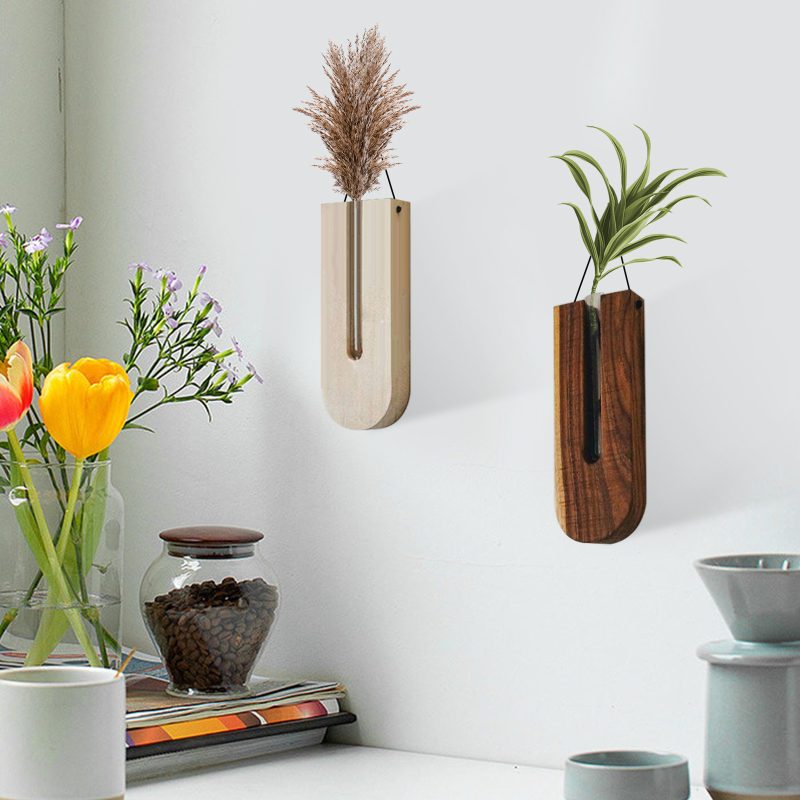 Wooden Indoor Wall Hanging Planter Vase