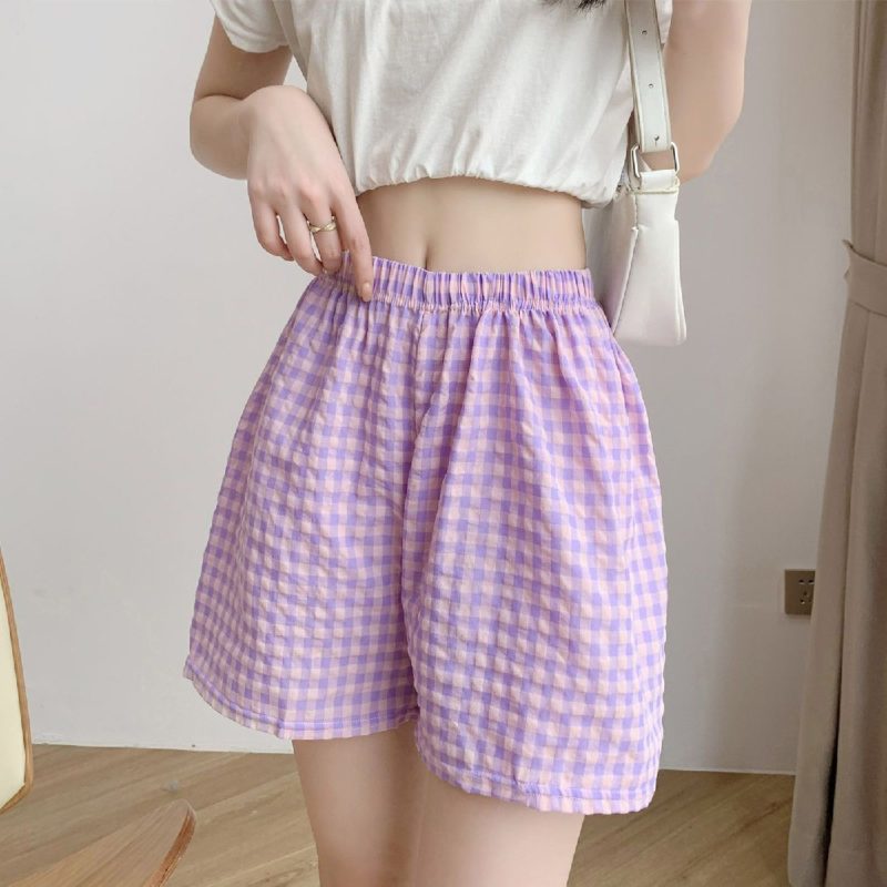 Thin Cotton Silk Plaid Shorts