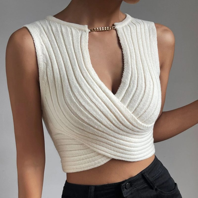 Sleeveless Versatile Cross Knitted Top - Image 9