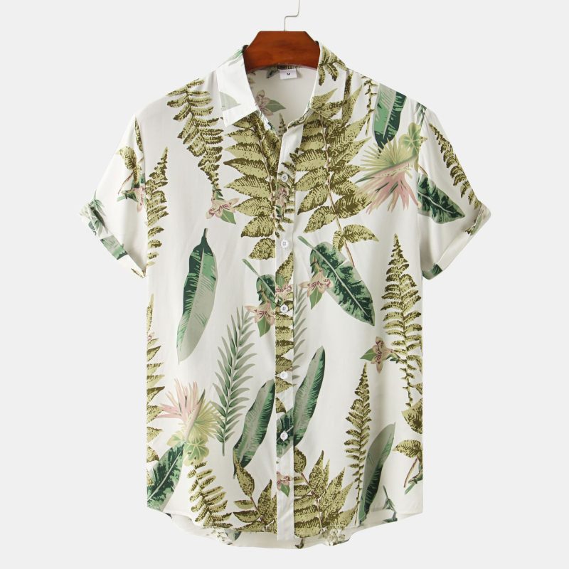 Casual Print Leaves Men's Youth Shorts Suit - Image 6