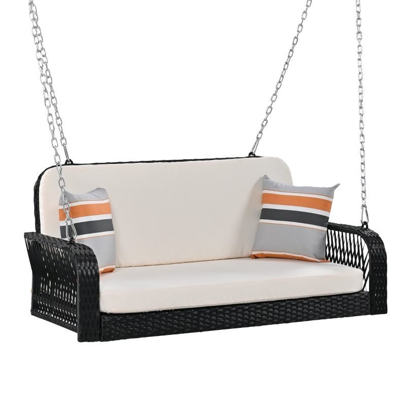 2-Seater Hanging Wicker Swing Bench With Chain - Image 10