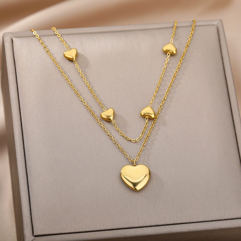 Multilayer Heart Pendant Zircon Necklaces For Women - Image 4