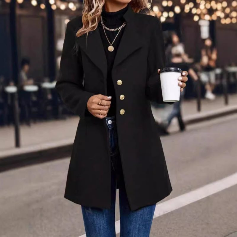 Solid Color Slim Women Woolen Coat